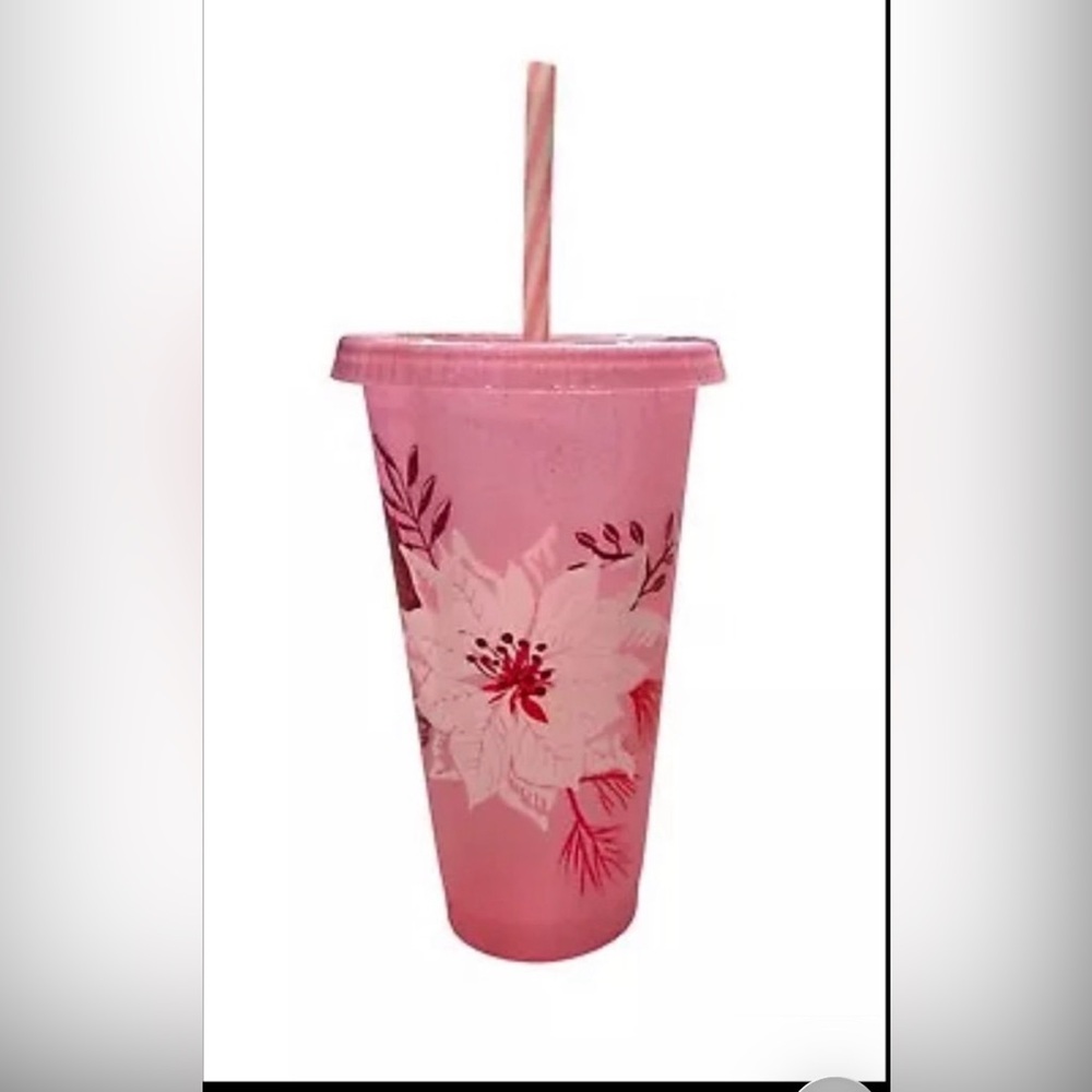 Starbucks Pink Poinsettia Reusable Cold Cup Tumbler | 2021 Holiday Collection